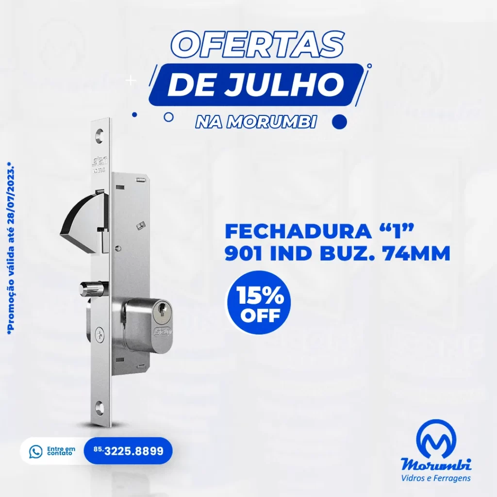 FECHADURA 1 901 IND BUZ 74MM - PROMOÇÕES PARA VIDRACEIROS MORUMBI VIDROS E FERRAGENS