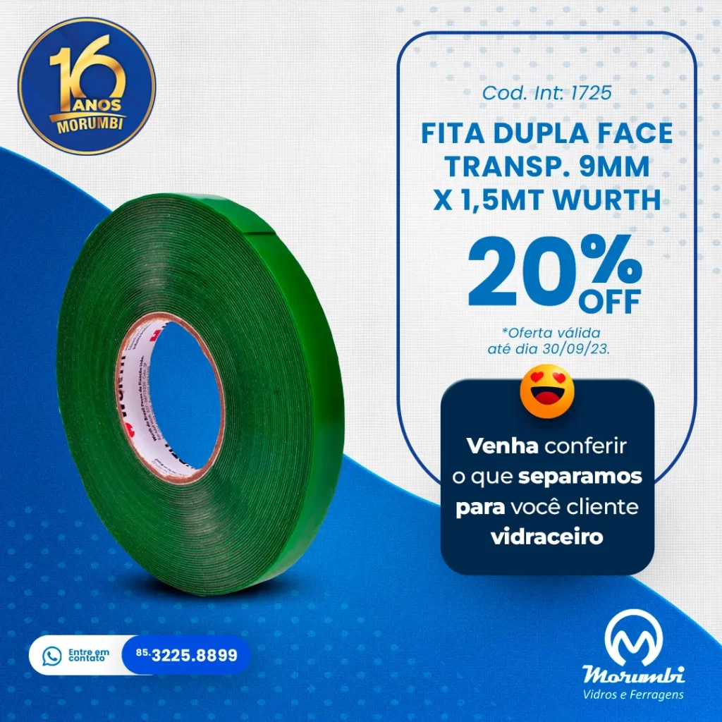 FITA DUPLA FACE TRANSPARENTE 9MM X 1,5MT WURTH - Morumbi Vidros e Ferragens (FEED)